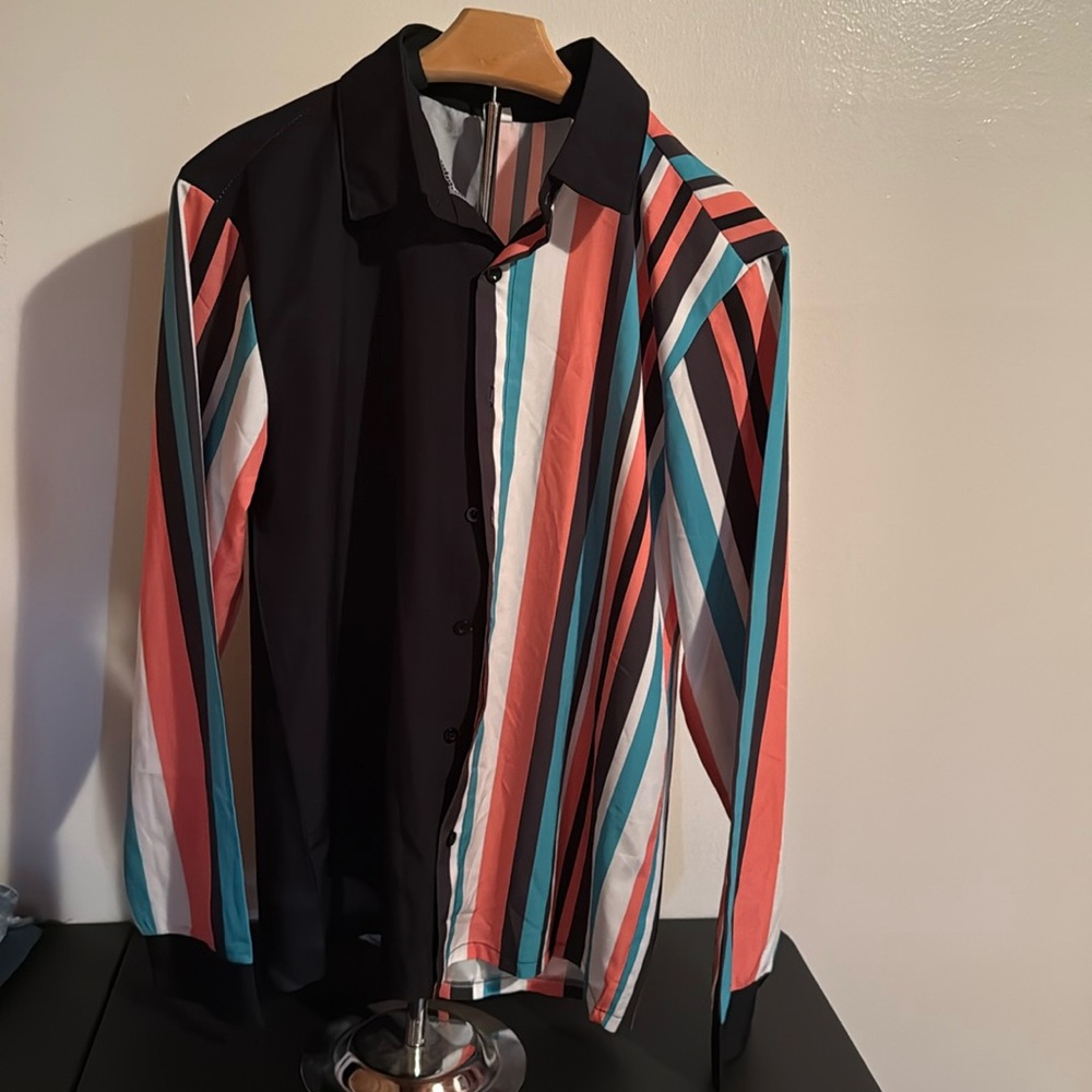 Medium stripe long sleeve button up silky